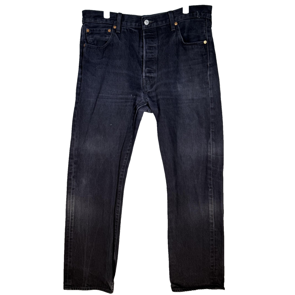Levis 501 Jeans Mens 36x32 (36x31) Black Button Fly Straight Stretch Denim